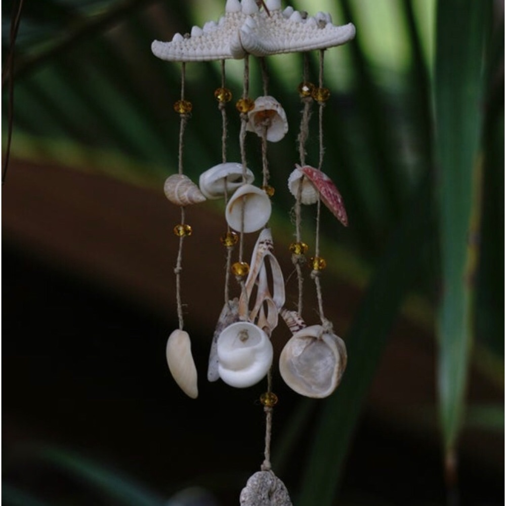 Starfish Mobile Seashell windchimes yellow crystal - Picture 5 of 5
